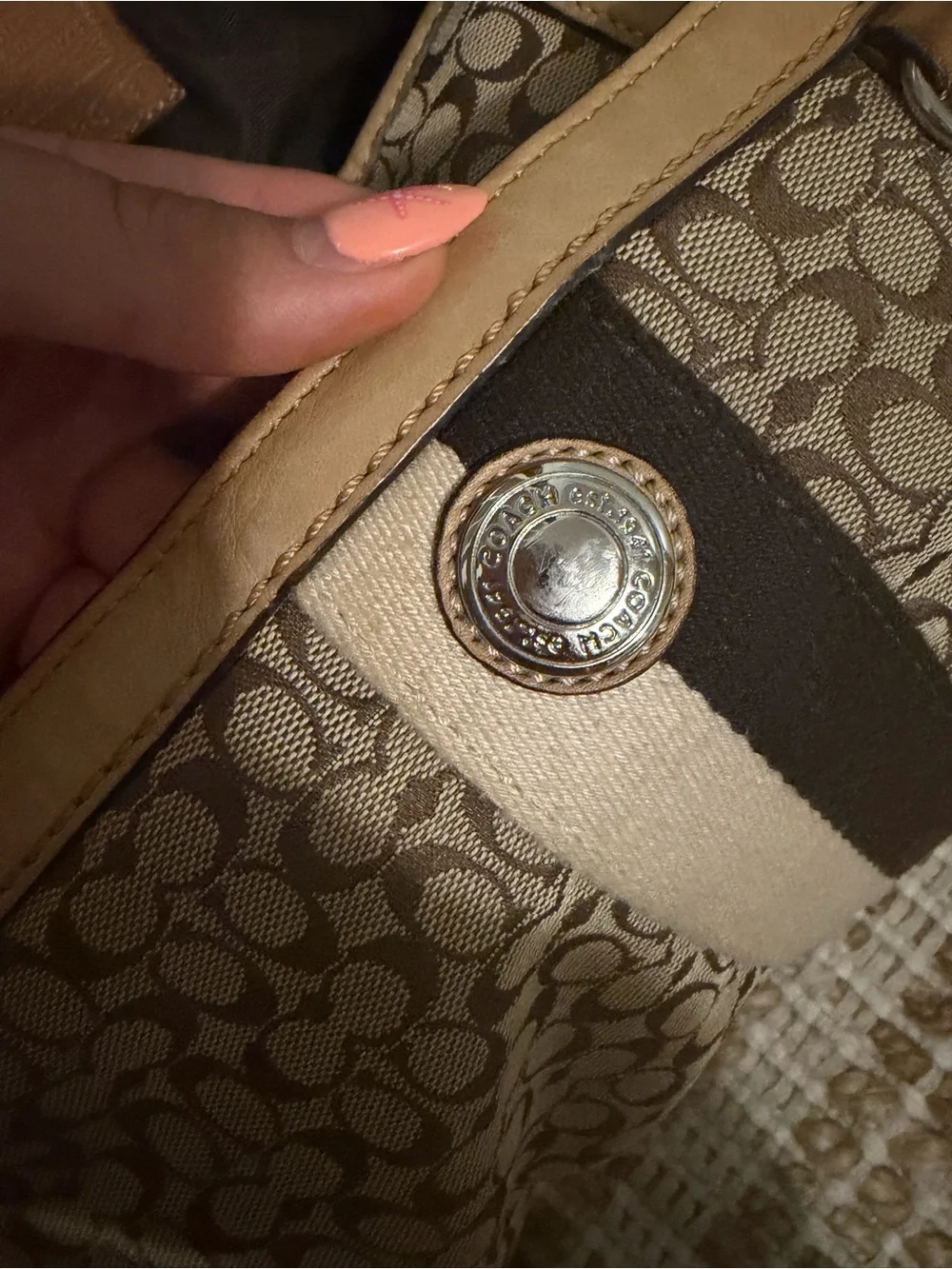 Coach Brown/Khaki Signature Canvas Tote with Tan Trim